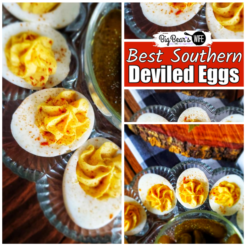 Best Southern Deviled Eggs - This recipe right here is for the Best Southern Deviled Eggs that I make for holidays! They're perfectly creamy and taste just like the Deviled Eggs grandma us to make. via @bigbearswife