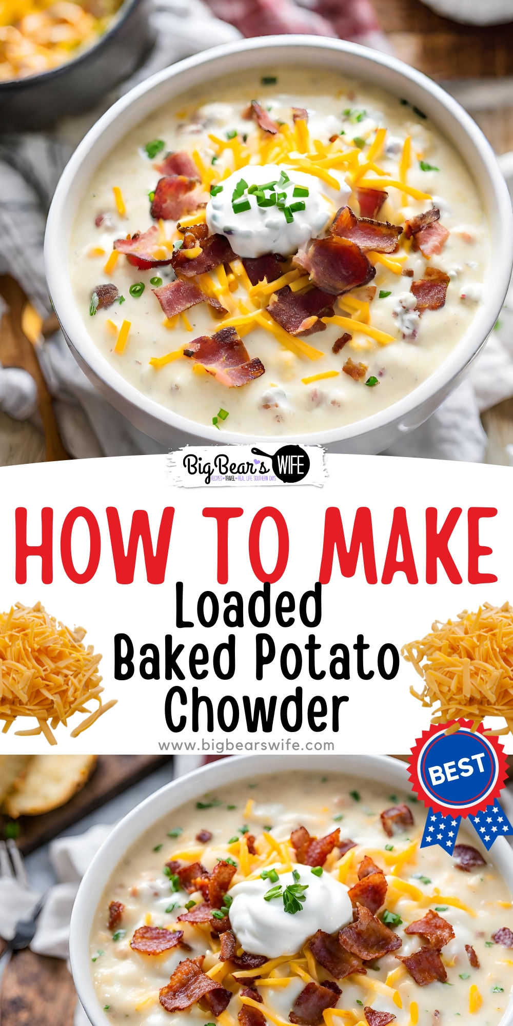 Warm up with a big bowl of this easy homemade Loaded Baked Potato Chowder! This recipe is sure to become a family favorite!  via @bigbearswife