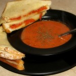 Tomato Basil Soup with A Pepperoni Cheese Sandwich