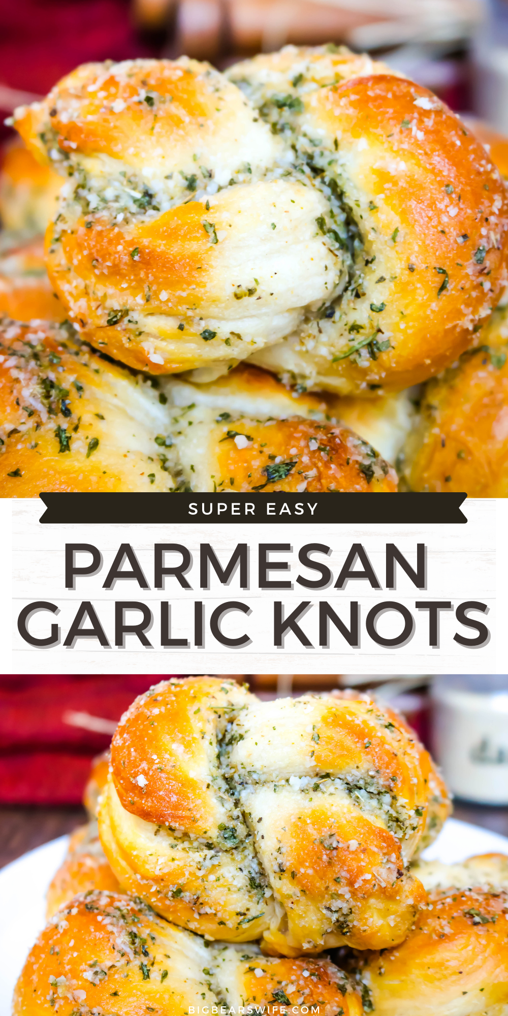 These super easy Parmesan Garlic Knots are perfect for Spaghetti night and great with a pot roast! They're made with refrigerated biscuits and you're going to love them!   via @bigbearswife