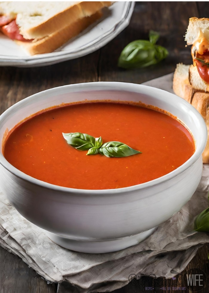 Tomato Basil Soup with  A Pepperoni Cheese Sandwich