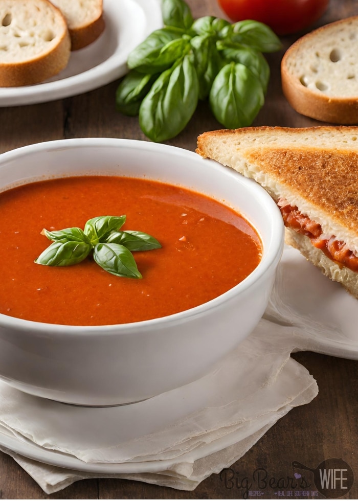 Tomato Basil Soup with A Pepperoni Cheese Sandwich