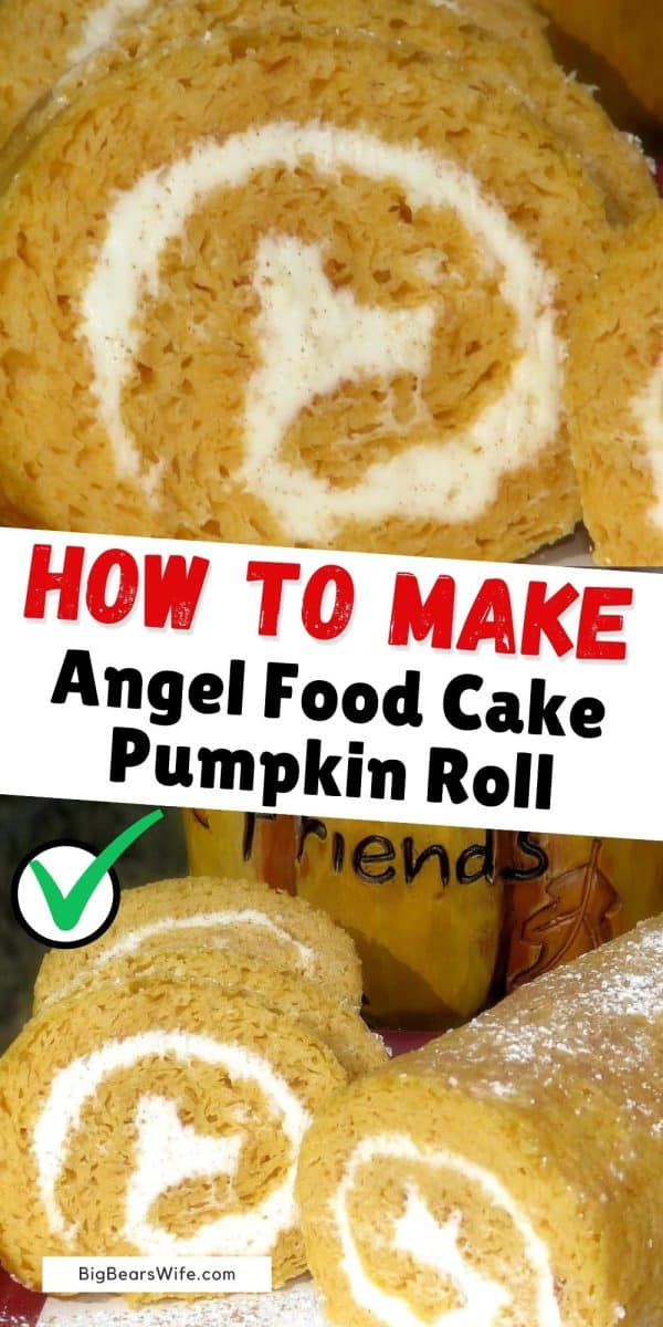  Angel Food Cake Pumpkin Roll - A super simple dessert made of Angel Food Cake and Pumpkin Puree mixed together and rolled with cheesecake filling in the middle!