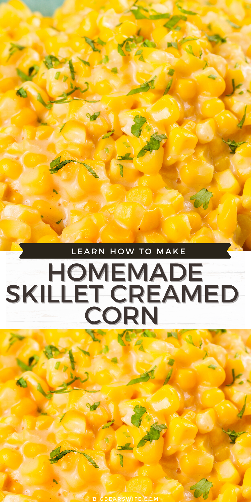 This recipe for Homemade Skillet Creamed Corn is so delicious and it's pretty easy to put together. Homemade Skillet Creamed Corn is great for a side dish for Thanksgiving, Corn Chowder or my favorite Creamed Corn Mac and Cheese!  via @bigbearswife