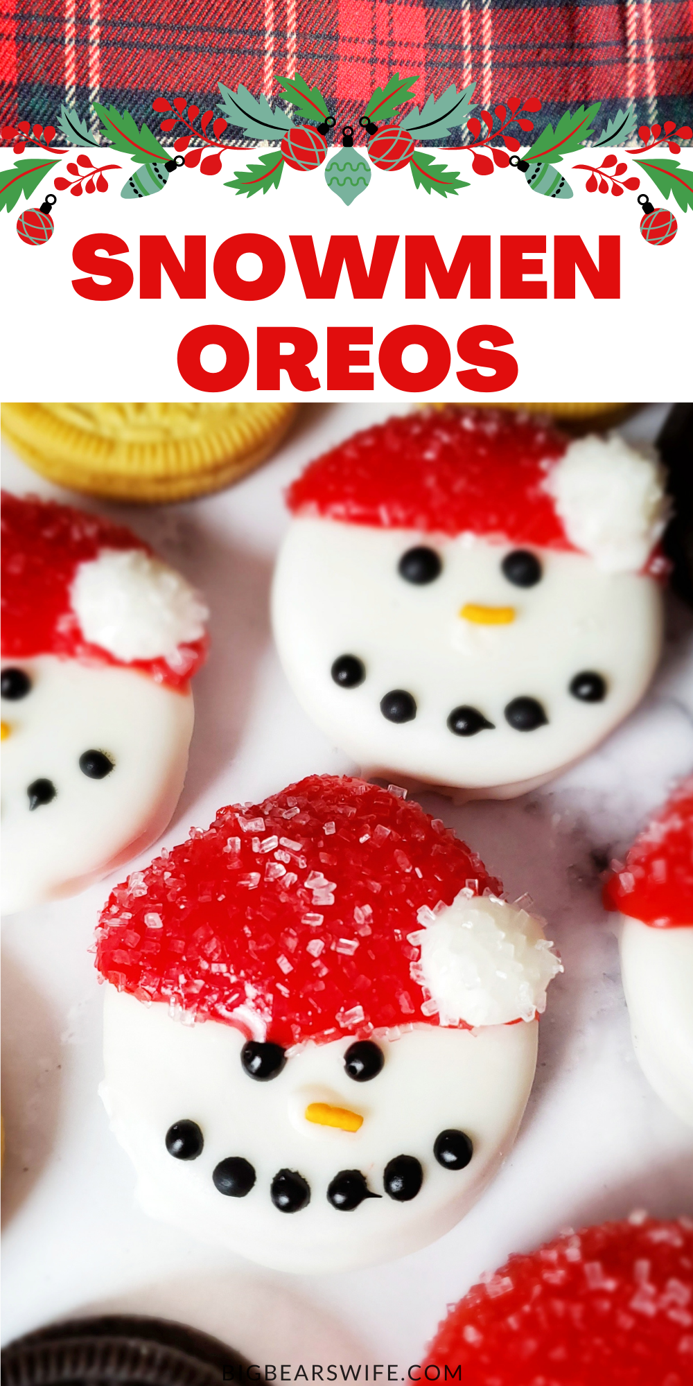  These Snowmen Oreos Cookies are so fun and easy to make! Great for cookie parties, cookie platters, nights with the kids and great to leave out for Santa!   via @bigbearswife