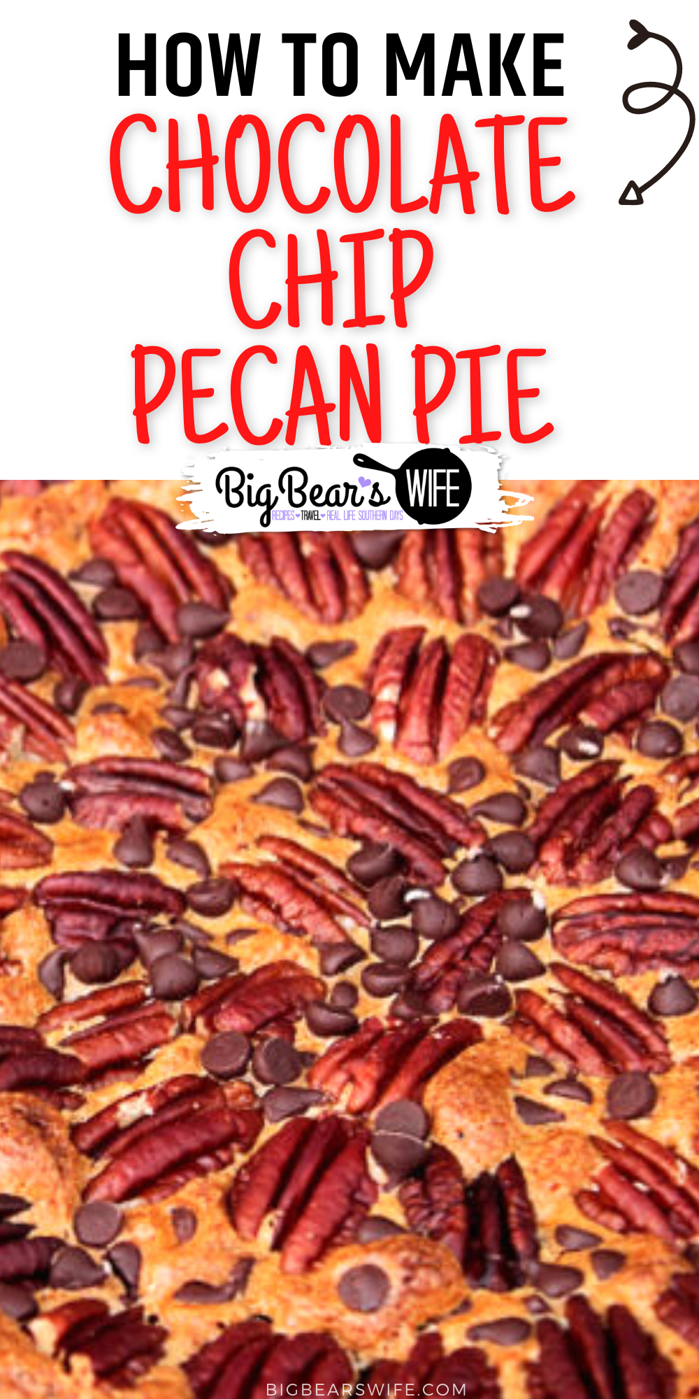 This Chocolate Chip Pecan Pie is a southern pecan pie that's been filled with mini chocolate chips! It's one of the best pies I've made!  via @bigbearswife