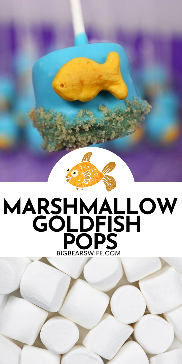 Marshmallow Goldfish Pops - These super cute Marshmallow Goldfish Pops are perfect for a mermaid babyshower or an under the sea birthday party theme! via @bigbearswife