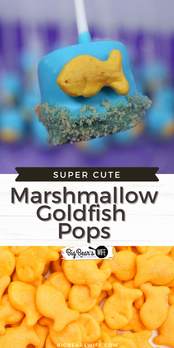 Marshmallow Goldfish Pops - These super cute Marshmallow Goldfish Pops are perfect for a mermaid babyshower or an under the sea birthday party theme! via @bigbearswife