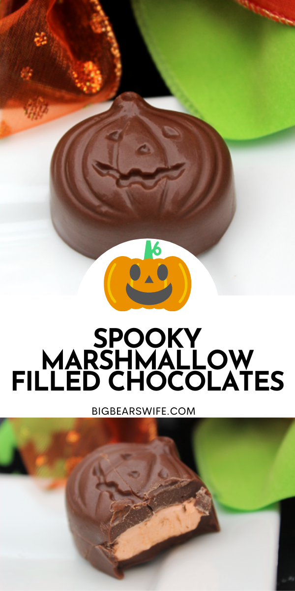 Make your own spooky Halloween chocolate candies at home with a bit if melting chocolate and marshmallows! These Spooky Marshmallow Filled Chocolates can be made with any candy mold so the possibilities are endless!  via @bigbearswife