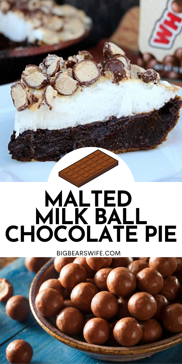  Malted Milk Ball Chocolate Pie - This homemade Malted Milk Ball Chocolate Pie is a perfect homemade chocolate malt pie with crushed Whoppers candies added into the pie and tossed on top! via @bigbearswife
