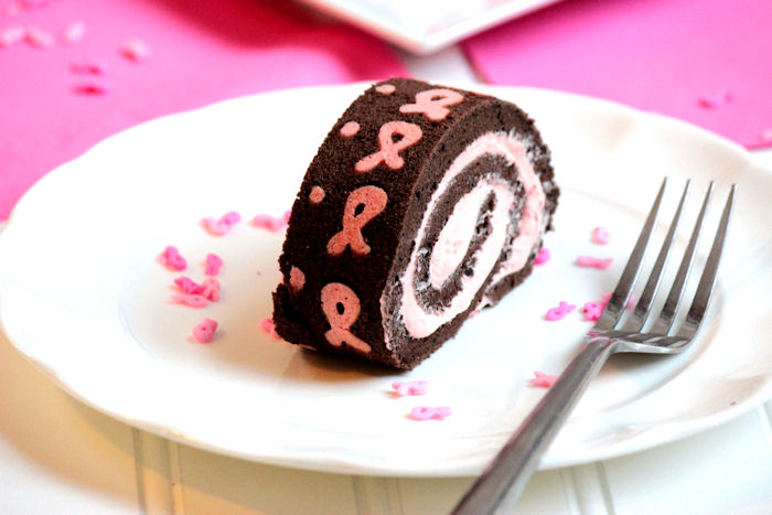 Chocolate Pink Ribbon Swiss Roll Cake | BigBearsWife.com