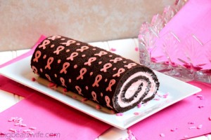 Chocolate Pink Ribbon Swiss Roll Cake – Free Ribbon Template