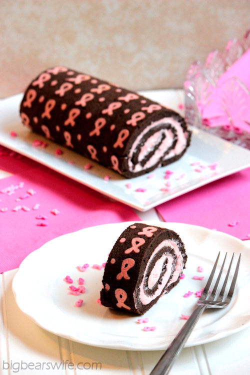 Chocolate Pink Ribbon Swiss Roll Cake | BigBearsWife.com