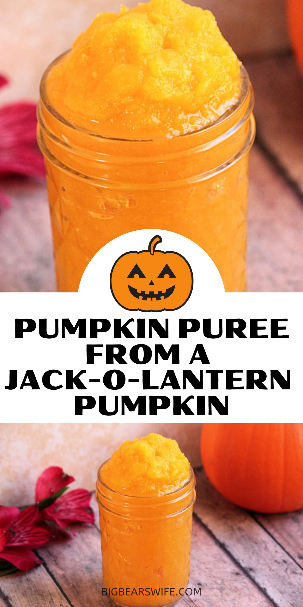 Want to make some homemade Pumpkin Desserts? Turn those un-carved pumpkins into homemade pumpkin puree! Perfect for Pumpkin Pies, Pumpkin Bread, Pumpkin Cookies and more!  This post will teach you how to make Homemade Pumpkin Puree from Jack-O-Lantern style pumpkins.  via @bigbearswife