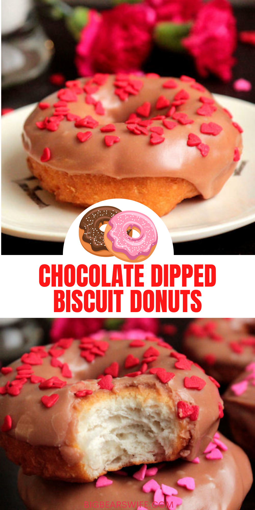 Want a quick and easy Valentines Donut for you sweetheart? I've got the perfect recipe for you! No donut making skills required! These use canned biscuits! via @bigbearswife