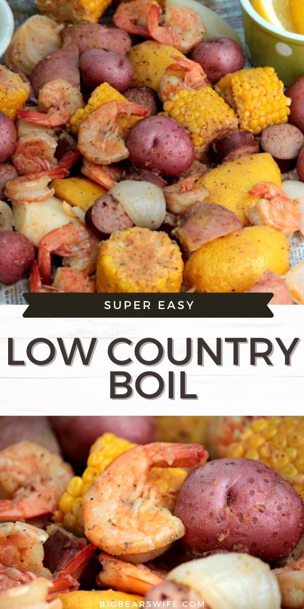 This easy Low Country Boil is a southern favorite! Low Country Boil is made with red potatoes, corn, andouille sausage, shrimp, onions and old bay seasoning!  via @bigbearswife