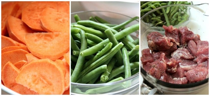 Sweet Potatoes, Green Beans and Pork for Campfire Apple and Pork Packets #loveNZfruit