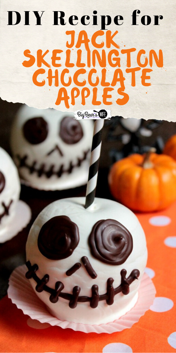 Jack Skellington Chocolate Apples - This Disney Chocolate Apple Inspired Recipe will teach you how to make a Jack Skellington Chocolate Apples like the ones you find at DisneyWorld! via @bigbearswife