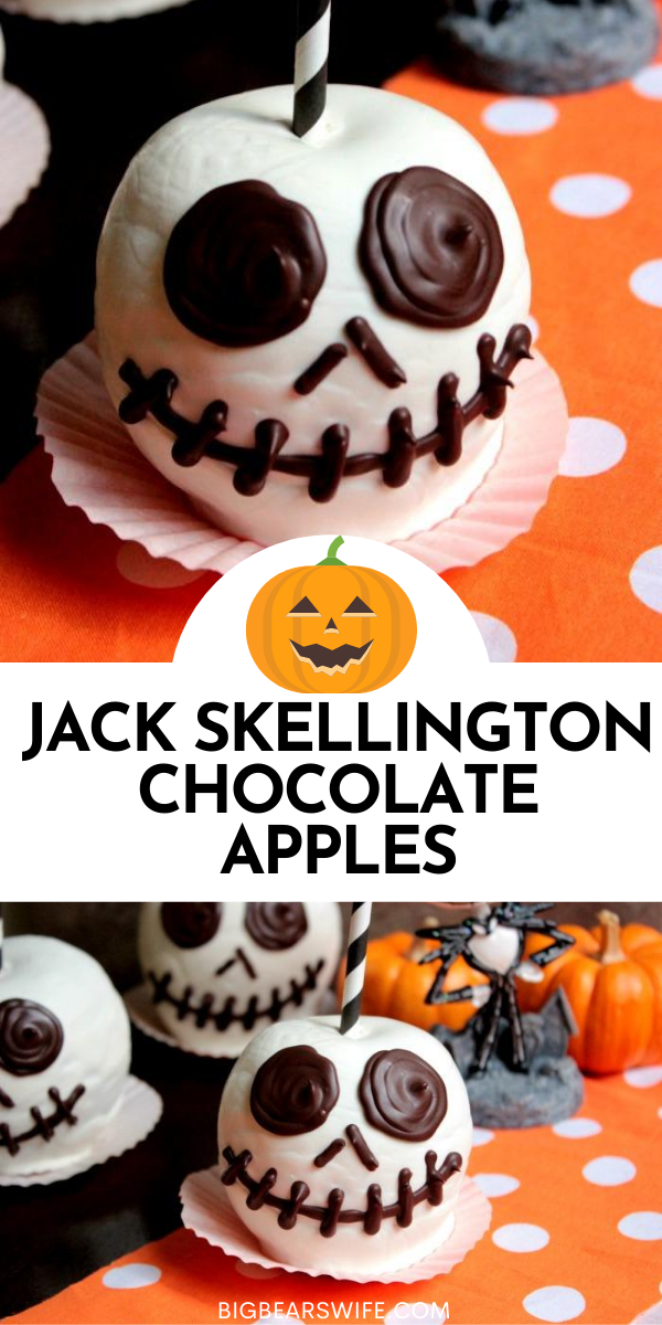 These Jack Skellington Chocolate Apples are so easy to make and perfect for Halloween!  via @bigbearswife