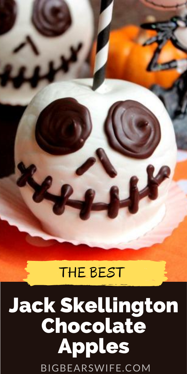These Jack Skellington Chocolate Apples are so easy to make and perfect for Halloween!  via @bigbearswife