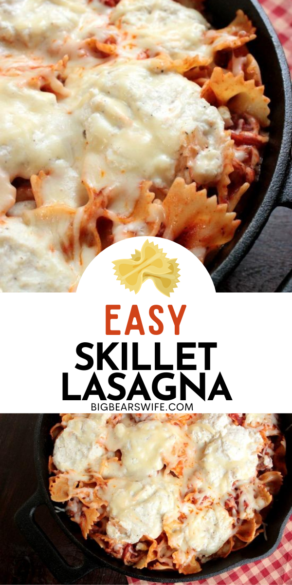 Super Easy Skillet Lasagna - This Super Easy Skillet Lasagna will be a new family favorite and it only takes 30 minutes to make.  via @bigbearswife