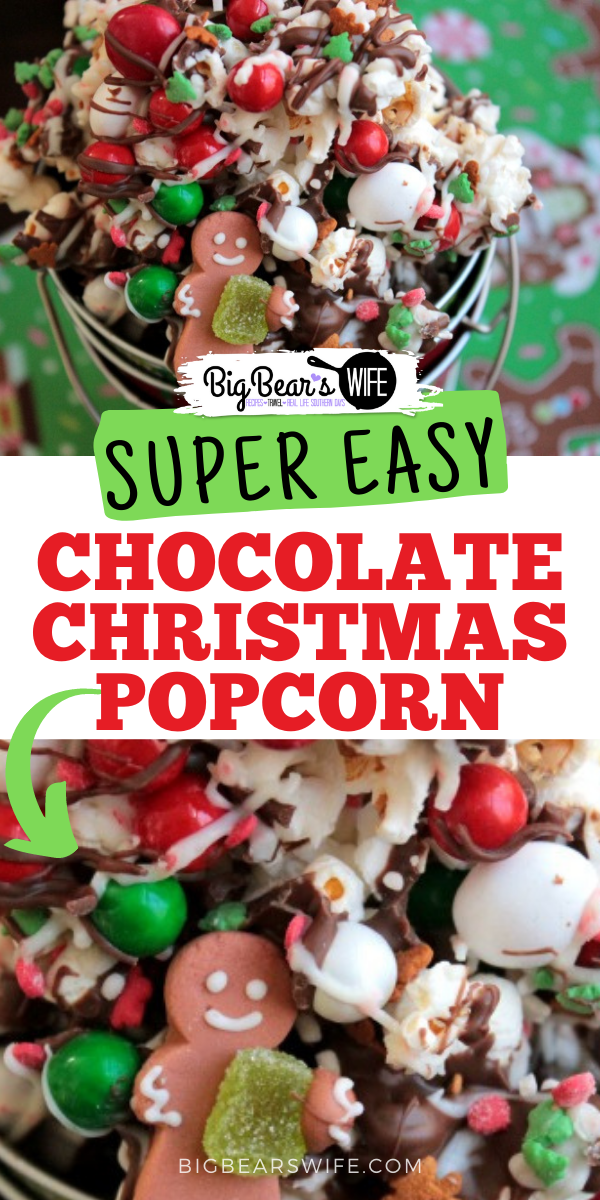  Drizzled with chocolate and sprinkled with chocolate candies and Christmas sprinkles, this Chocolate Christmas popcorn is the perfect festive treat to make at home with the kids or to package up for neighbor gifts! via @bigbearswife