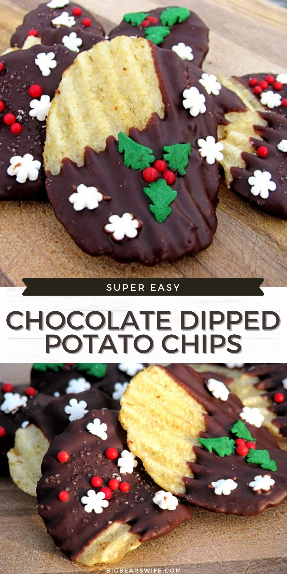 Chocolate Dipped Potato Chips are a super easy treat to make at home! Perfect for Holiday Dessert trays and homemade Christmas gifts!  via @bigbearswife