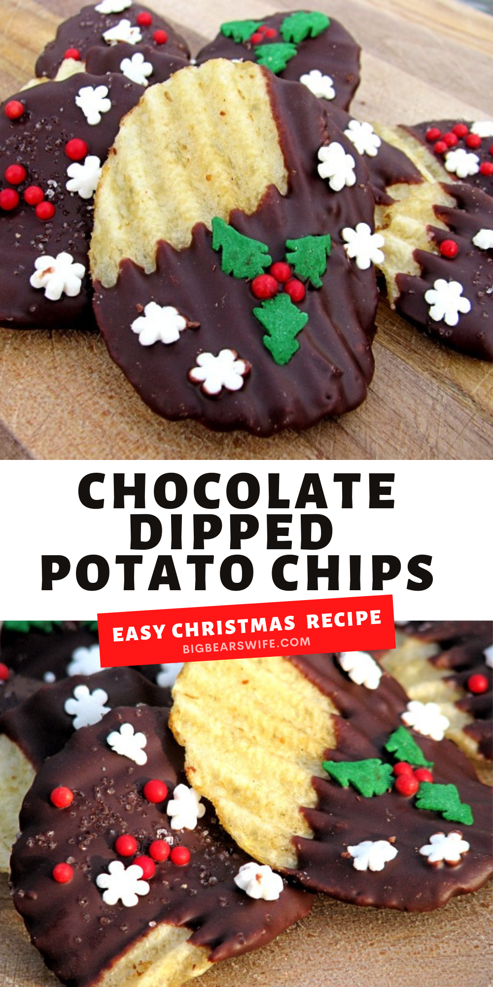 Chocolate Dipped Potato Chips are a super easy treat to make at home! Perfect for Holiday Dessert trays and homemade Christmas gifts!  via @bigbearswife
