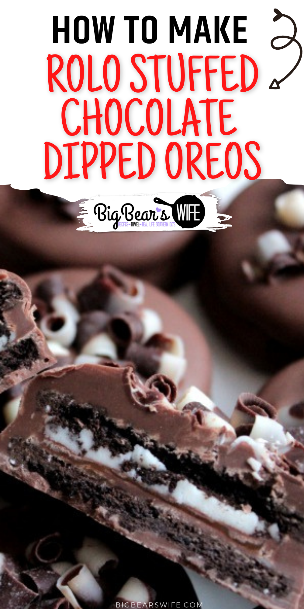 These super easy Rolo Stuffed Chocolate Dipped Oreos are perfect for holiday parties, homemade gifts or just as a sweet treat to have around the house!  via @bigbearswife