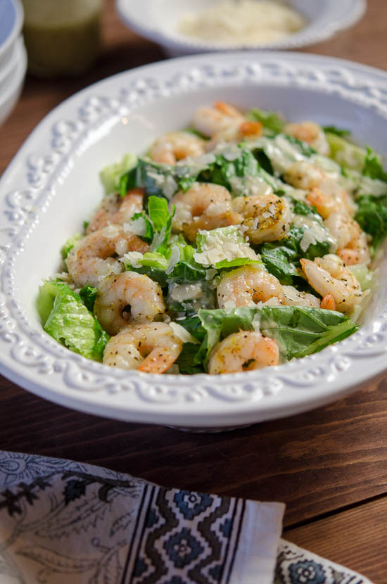 Caesar Salad with Oven Roasted Shrimp  from Valerie's Kitche