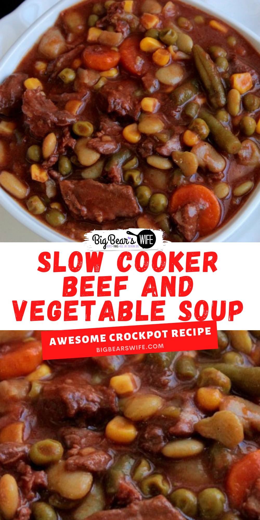 A Slow Cooker Beef and Vegetable Soup that is inspired by my grandmother's vegetable soup! We love this and make it all the time!  via @bigbearswife