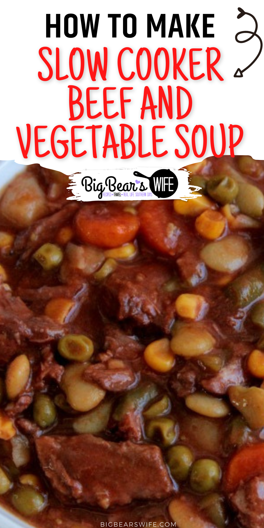 A Slow Cooker Beef and Vegetable Soup that is inspired by my grandmother's vegetable soup! We love this and make it all the time!  via @bigbearswife