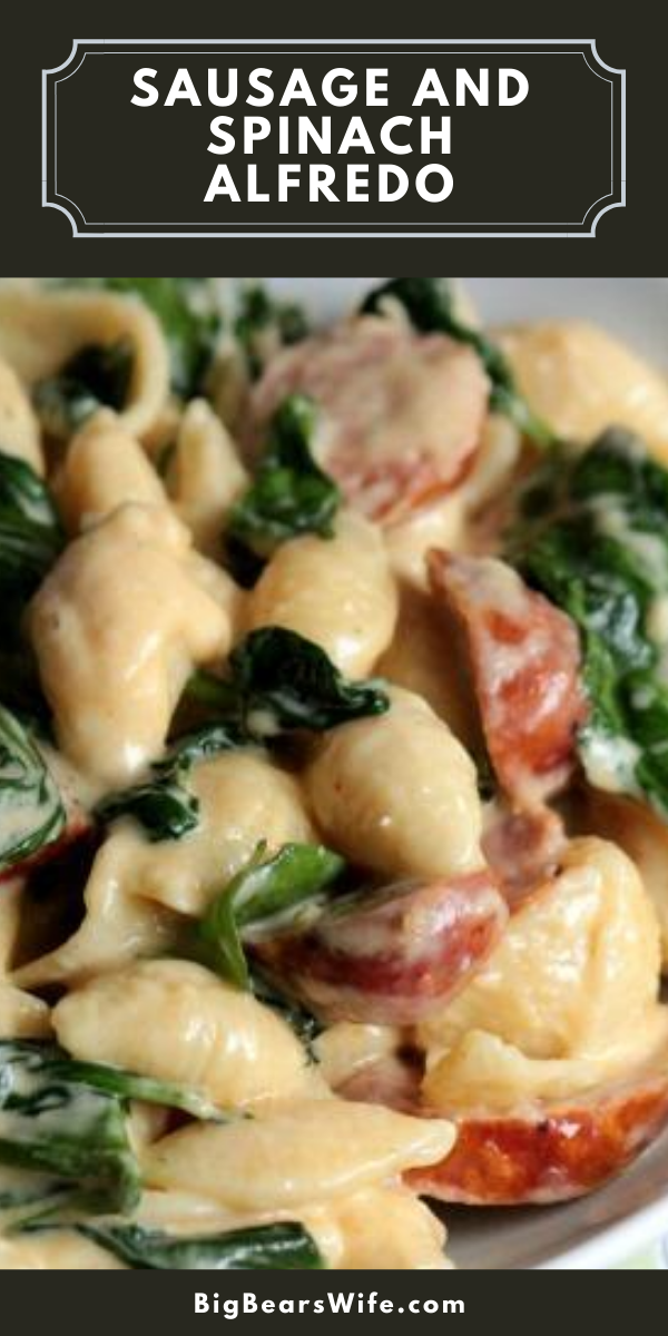 This creamy Sausage and Spinach Alfredo always gets rave reviews when friends and family make it! It's so easy and so delicious!  via @bigbearswife