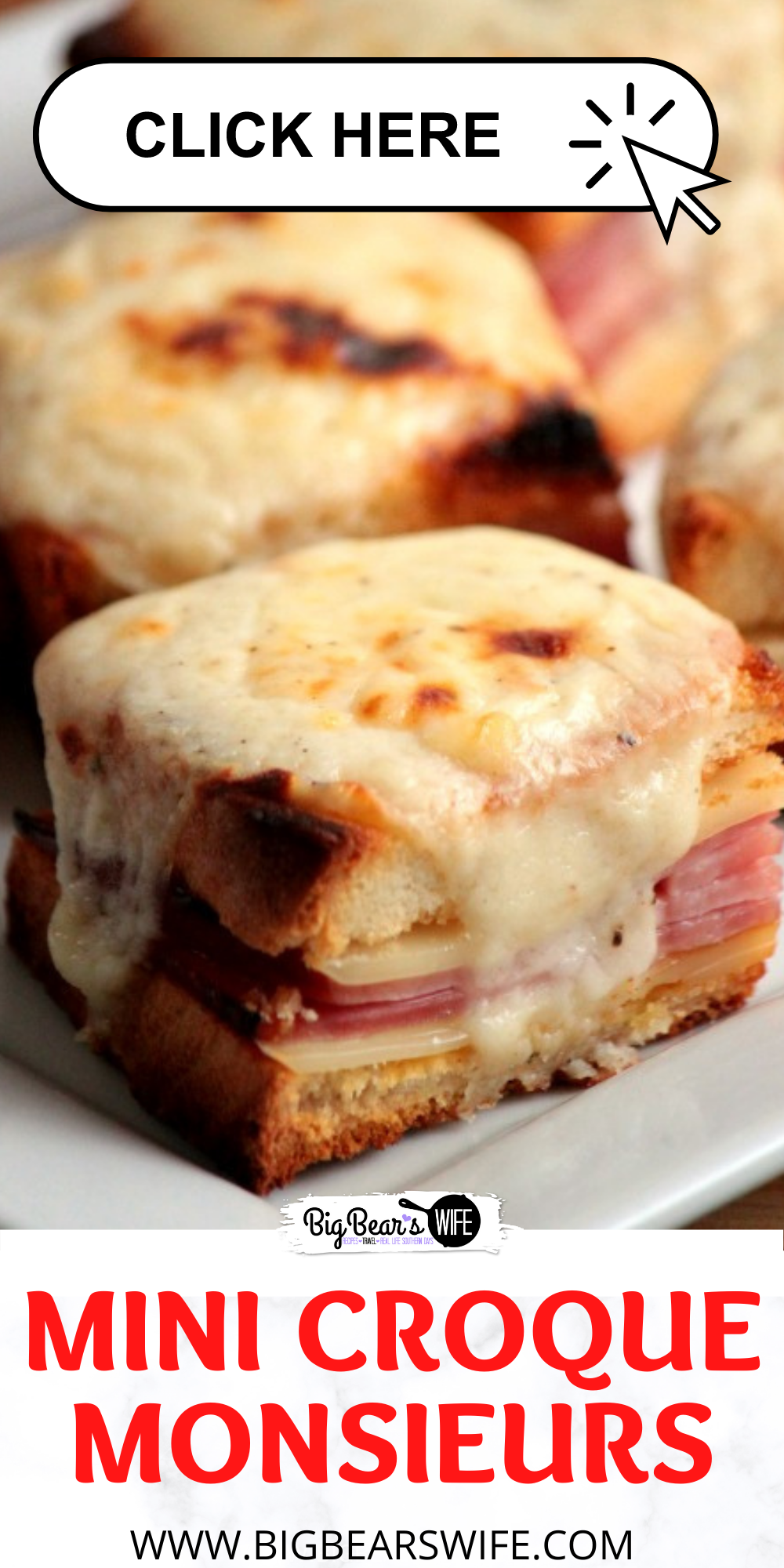  Mini Croque Monsieurs might sounds fancy but they're really just perfectly baked ham and cheese sandwiches with a simple cheesy Bechamel Sauce on top! via @bigbearswife