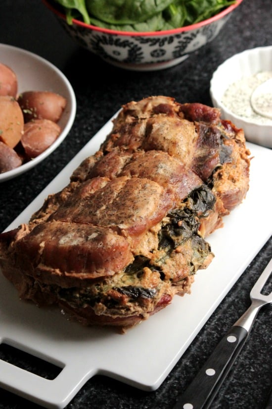 Slow Cooker Ranch Stuffed Pork Loin with Red Skinned Potatoes #PinkPork