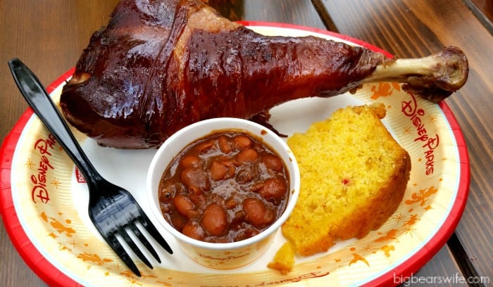 Jumbo Turkey Leg {served with Cornbread and Beans} from Trilo-Bites which is located in DinoLand USA in the Animal Kingdom!
