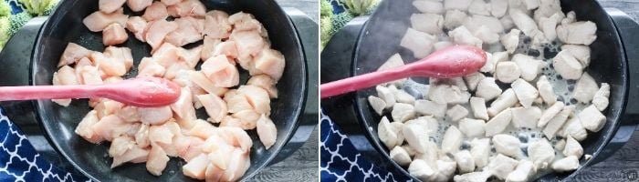 Cooking chicken in a pan