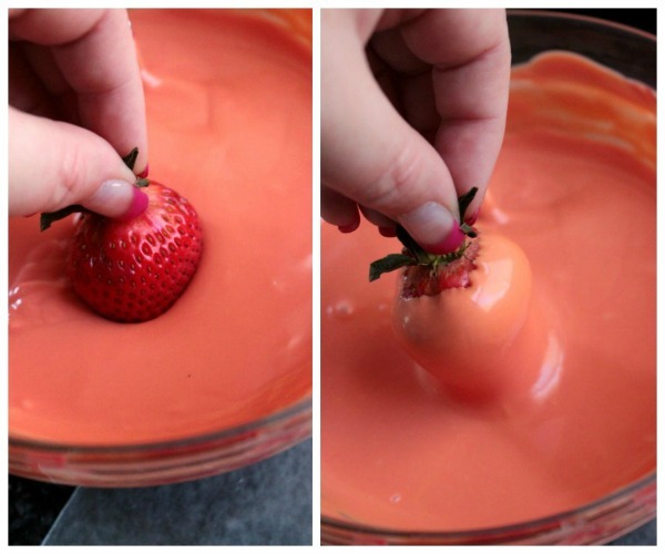 Dipping Strawberries for Spring Dessert Pudding Cups
