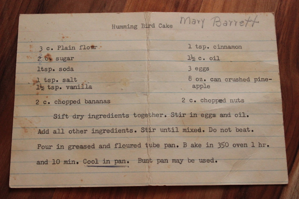 Grandma Mary's Recipe for Humming Bird Cake