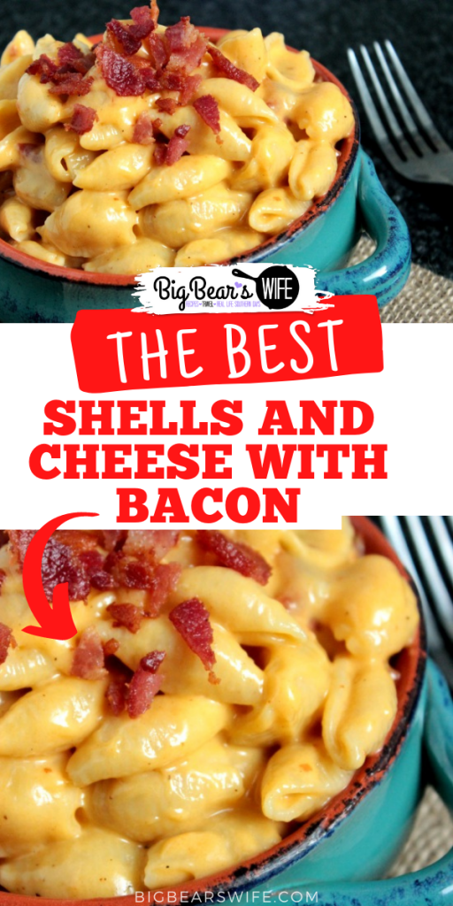 This Shells and Cheese with Bacon is a fun mac and cheese recipe that's made with small shells, Bacon Smoked Sea Salt and bacon!