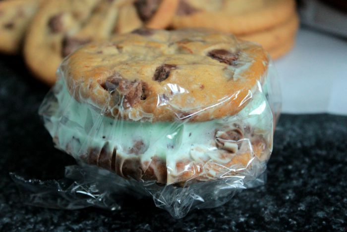 Monster Cookie Ice Cream Sandwich with an Oreo Surprise inside! 