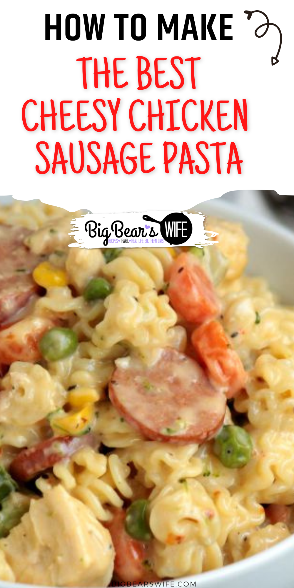 Cheesy Chicken & Sausage Pasta – This Cheesy Chicken & Sausage Pasta is a copycat homemade version of the frozen bags of cheesy chicken pasta that comes from the grocery store! via @bigbearswife