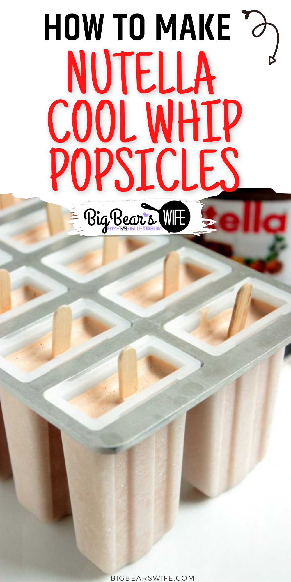   2 ingredient Nutella Cool Whip Popsicles are what you need to cool off during these hot summer days! Whip them together for a great frozen treat! via @bigbearswife