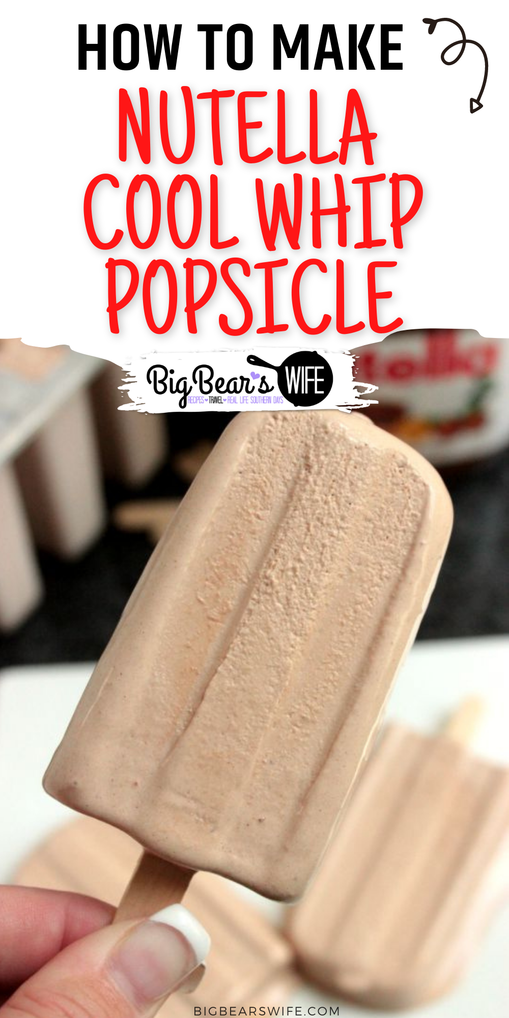   2 ingredient Nutella Cool Whip Popsicles are what you need to cool off during these hot summer days! Whip them together for a great frozen treat! via @bigbearswife