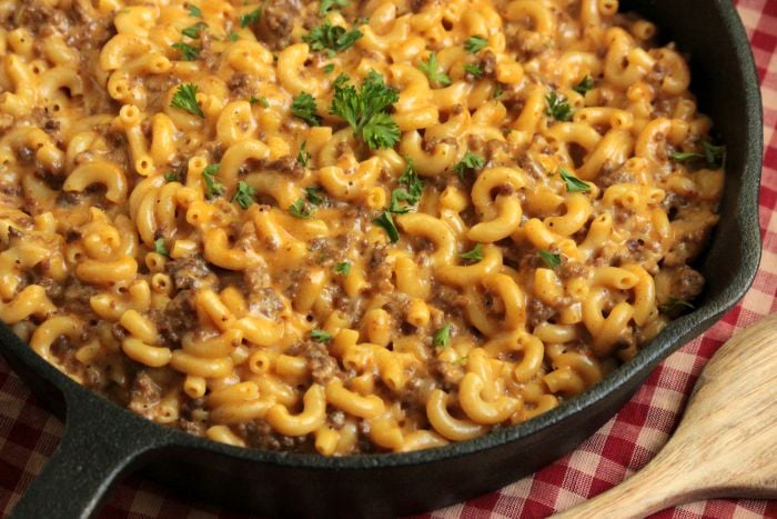 Cheeseburger Macaroni Skillet - Homemade Hamburger Helper - How many of y'all have tried to make Homemade Hamburger Helper before? This Cheeseburger Macaroni Skillet is my version of that favorite childhood dinner!