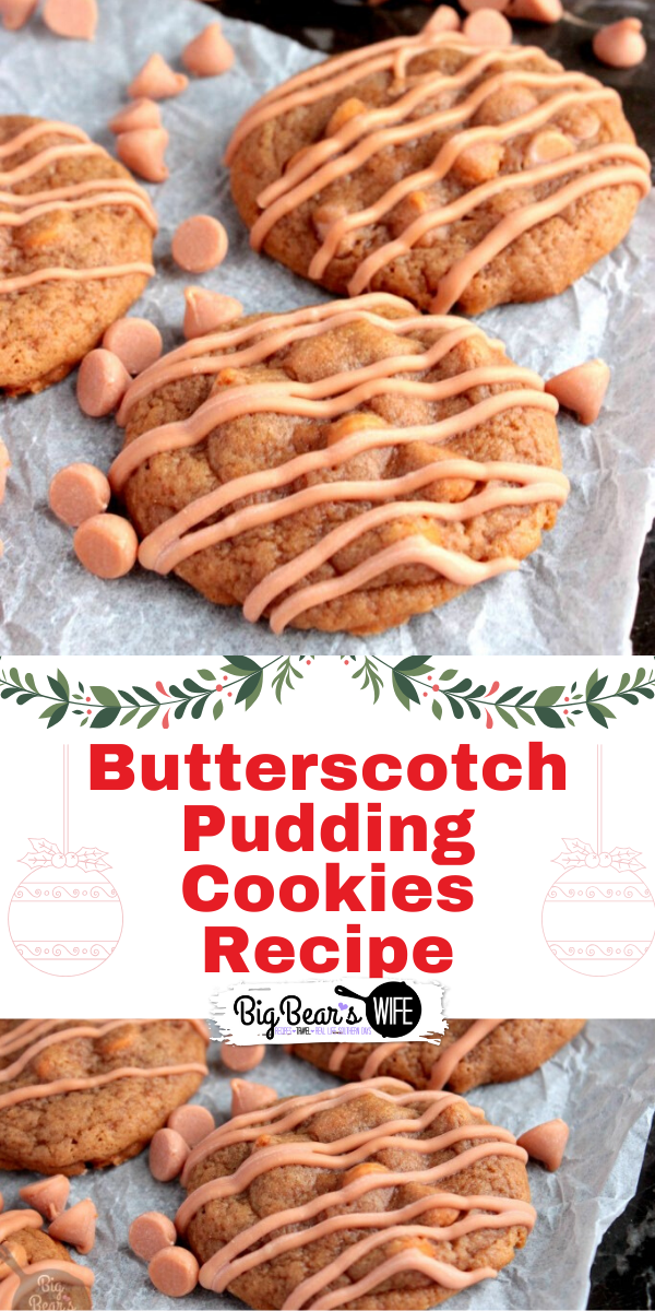 Butterscotch Pudding cookies are made from scratch with butterscotch pudding mixed right into the batter to make them super soft and chewy! via @bigbearswife