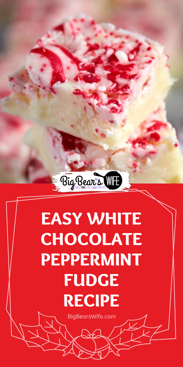 Three ingredient White Chocolate Peppermint fudge! You've go to make this for people on your Christmas list this year!
 via @bigbearswife
