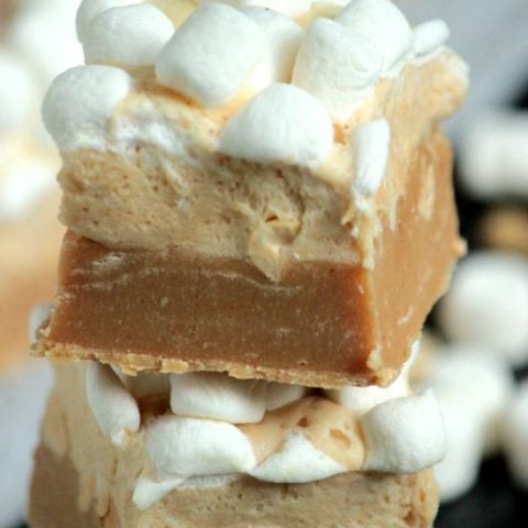 This Homemade Fluffernutter Fudge has layers of Peanut Butter and Marshmallow Peanut Butter Fudge stacked on top of each other for the perfect Fluffernutter dessert!