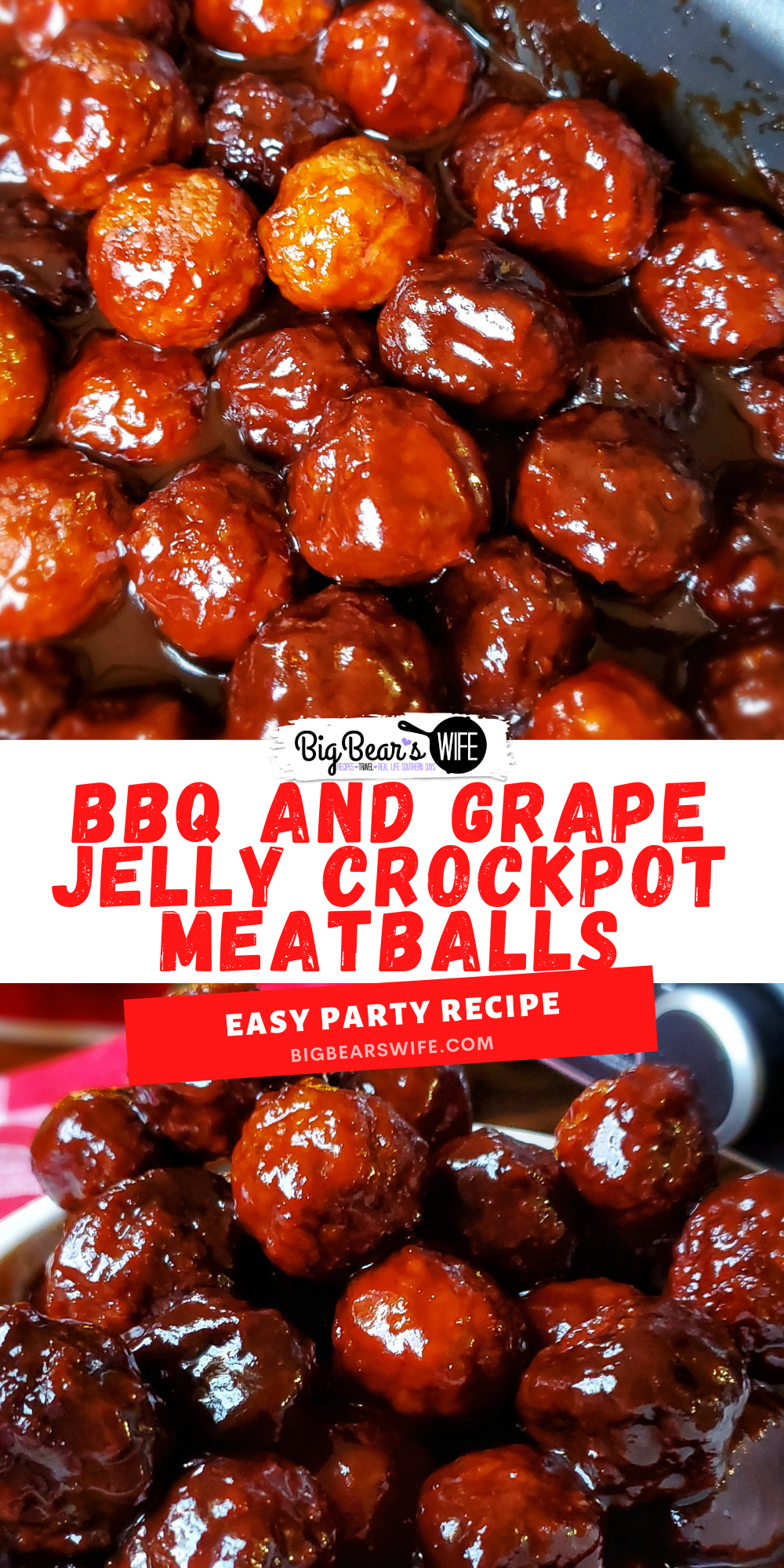 These super popular BBQ and Grape Jelly Crockpot Meatballs are always a hit at Thanksgiving at Christmas! They're super easy to make and everyone always loves them! I had no idea how easy they were until my mom showed me how to make them!  via @bigbearswife