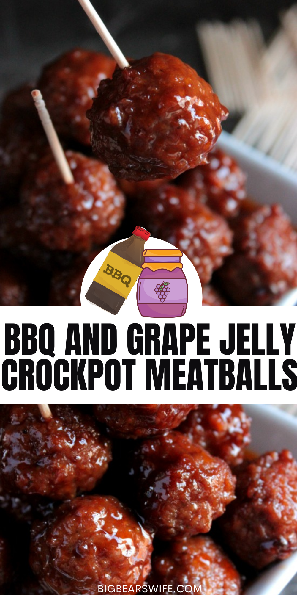 BBQ and Grape Jelly Crockpot Meatballs - a Holiday classic that we love to make each year! Meatballs slow cooked in grape jelly and BBQ sauce! - These super popular BBQ and Grape Jelly Crockpot Meatballs are always a hit at Thanksgiving at Christmas! They're super easy to make and everyone always loves them! I had no idea how easy they were until my mom showed me how to make them!  via @bigbearswife